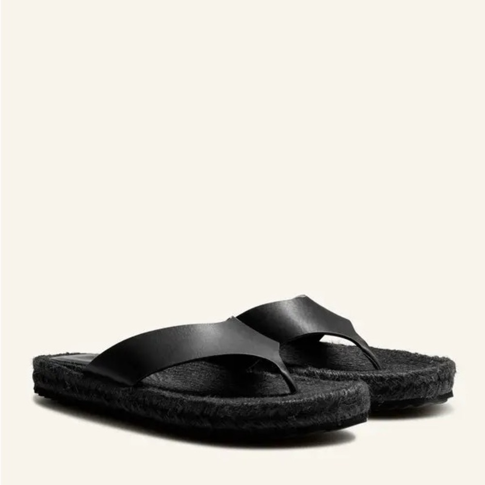 ME+EM Black Leather Espadrille Toe-Post Sandals